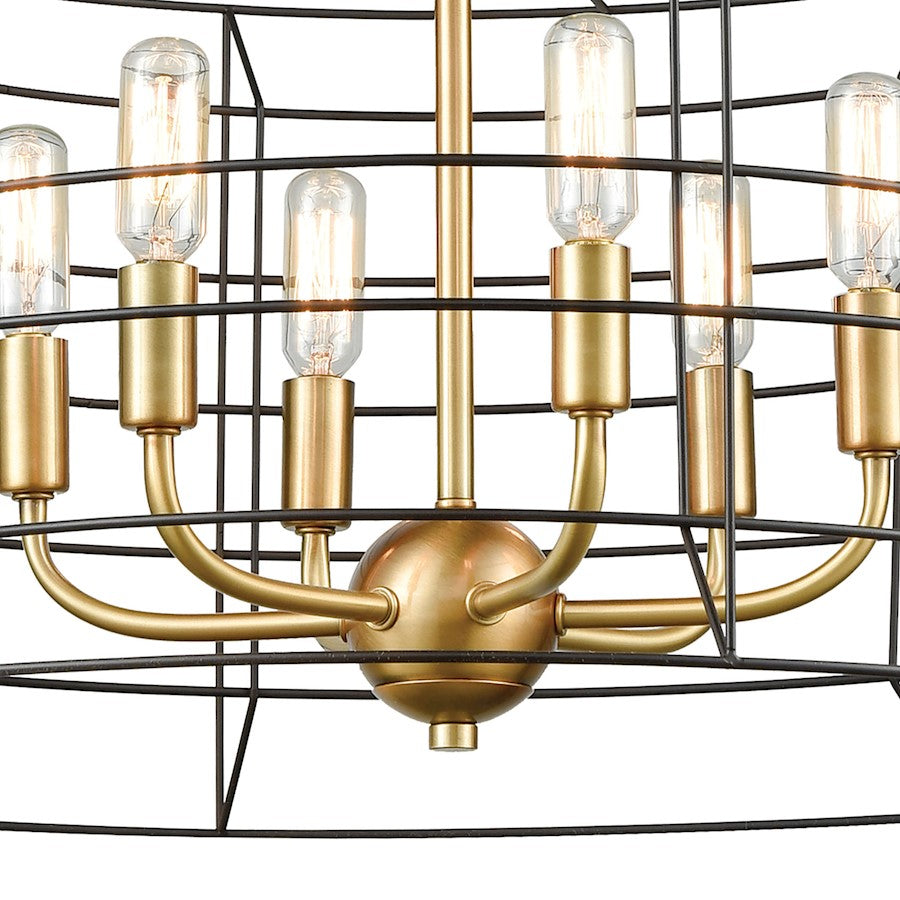 6 Light Chandelier, Bronze & Satin Brass