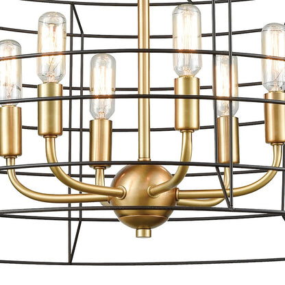 6 Light Chandelier, Bronze & Satin Brass