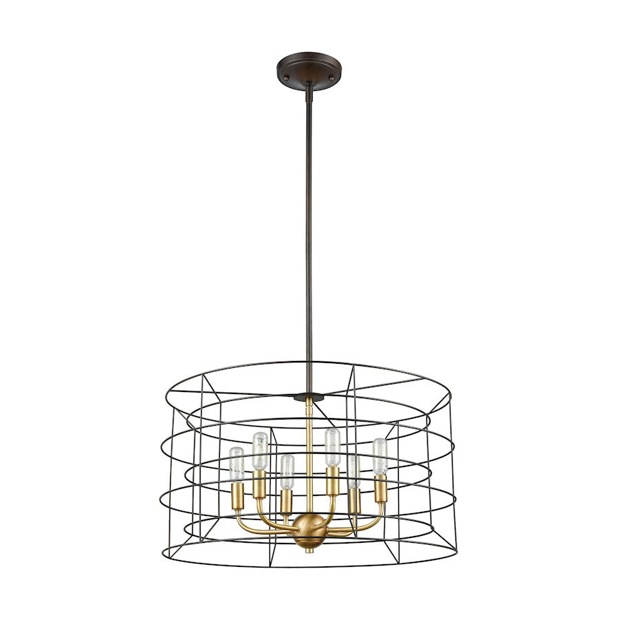 6 Light Chandelier, Bronze & Satin Brass