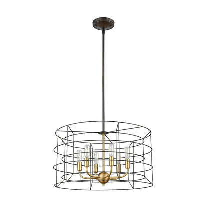 6 Light Chandelier, Bronze & Satin Brass