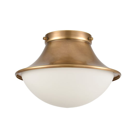 ELK Lighting Matterhorn 1-Light Flush, Natural Brass/Opal White