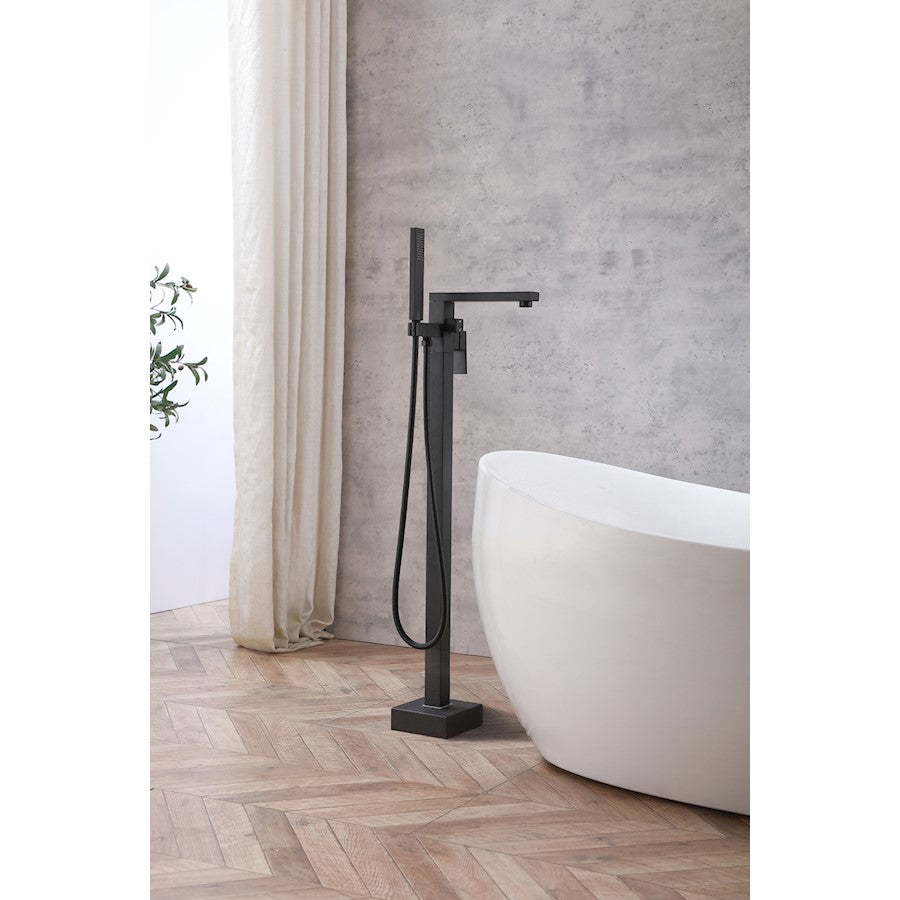 Henry Floor Mounted Roman Tub Faucet with Hand shower in Matte Black