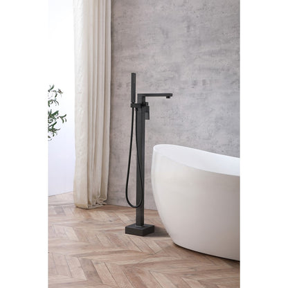 Henry Floor Mounted Roman Tub Faucet with Hand shower in Matte Black