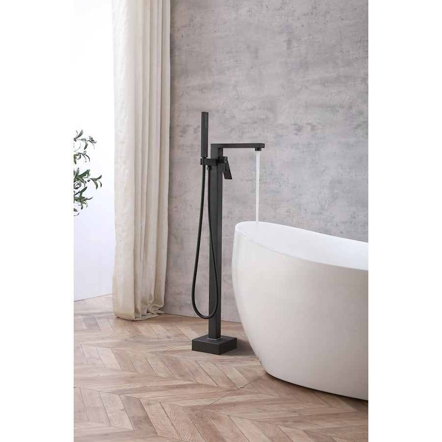 Henry Floor Mounted Roman Tub Faucet with Hand shower in Matte Black