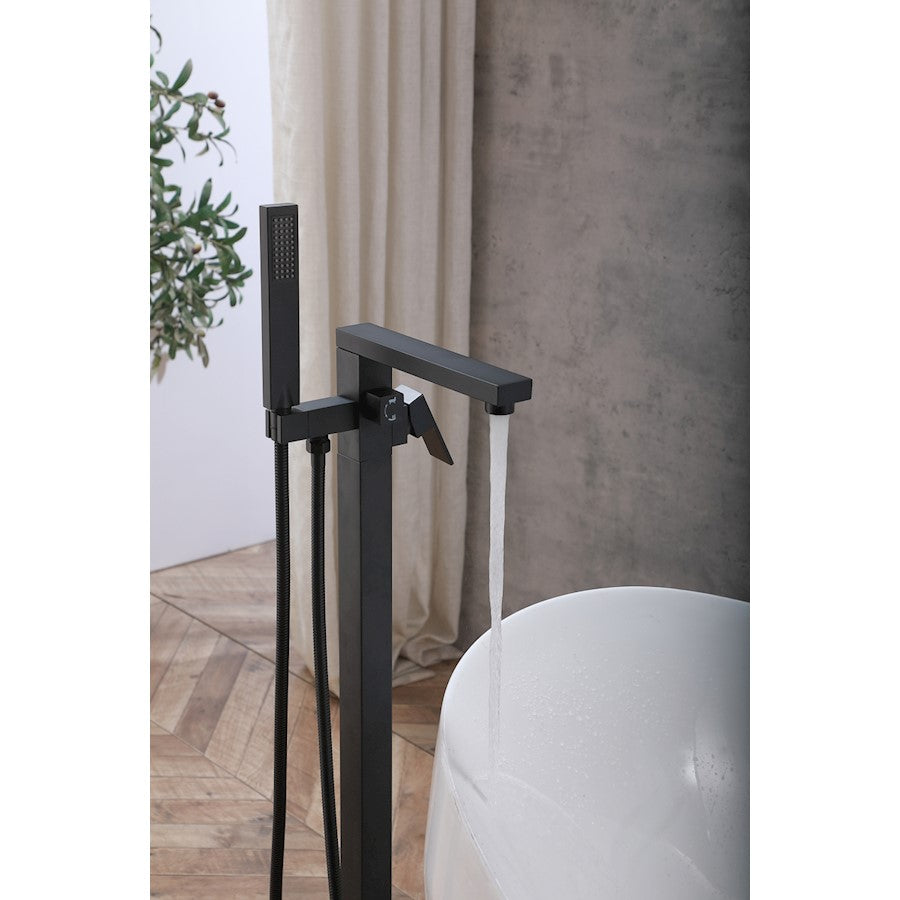 Henry Floor Mounted Roman Tub Faucet with Hand shower in Matte Black