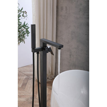 Henry Floor Mounted Roman Tub Faucet with Hand shower in Matte Black