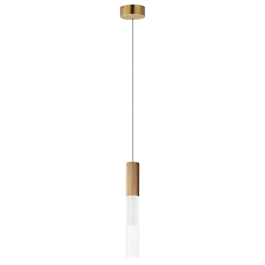 LED Pendant, Gold/Clear Ribbed