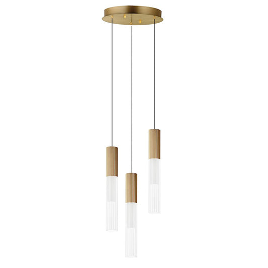LED Pendant, Gold/Clear Ribbed