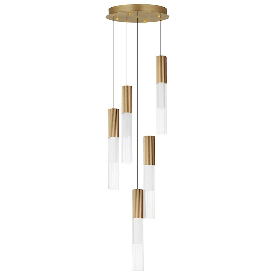 LED Pendant, Gold/Clear Ribbed