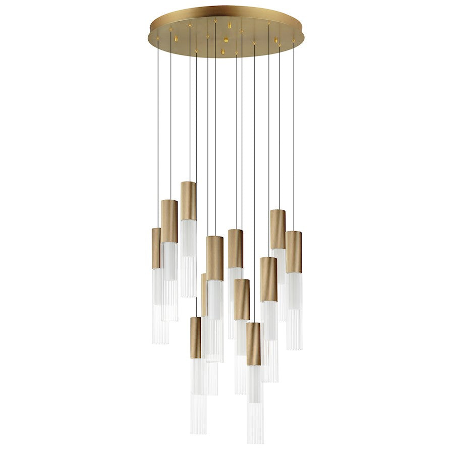 LED Pendant, Gold/Clear Ribbed