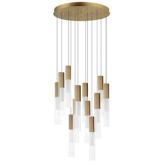 LED Pendant, Gold/Clear Ribbed