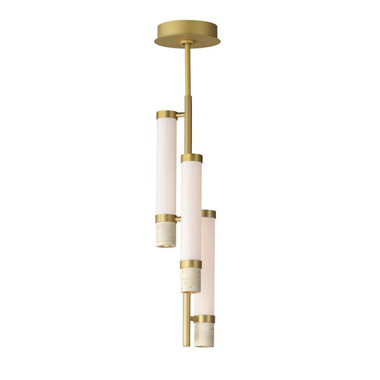 ET2 Lighting Travertine 3Lt LED Pendant, Travertine/Gold/White