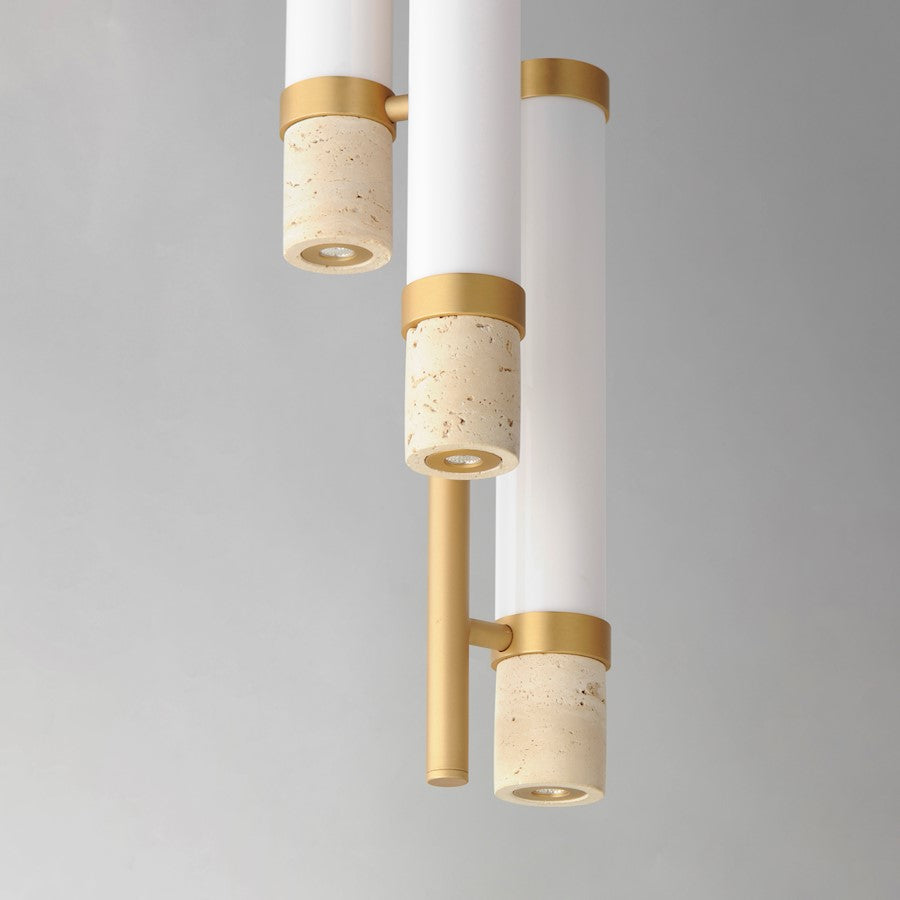 ET2 Lighting Travertine 3Lt LED Pendant, Travertine/Gold/White