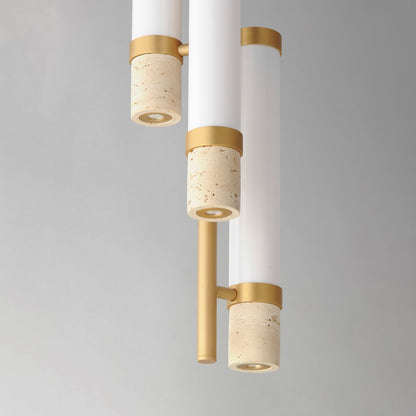 ET2 Lighting Travertine 3Lt LED Pendant, Travertine/Gold/White