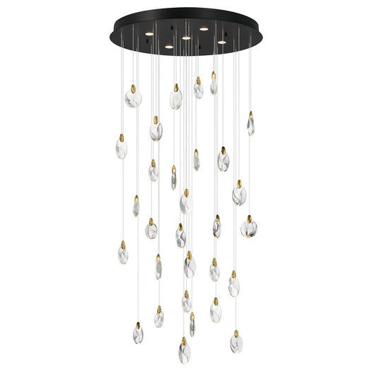 ET2 Lighting Pebble 30Lt LED Pendant, Black/Gold/Clear Crystal
