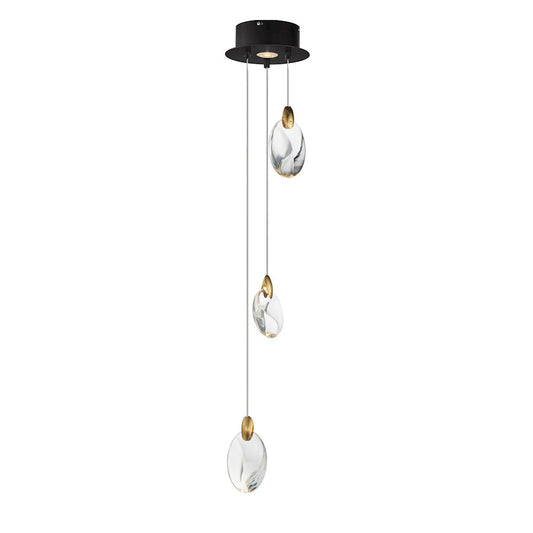ET2 Lighting Pebble 3Lt LED Pendant, Black/Gold/Clear Crystal