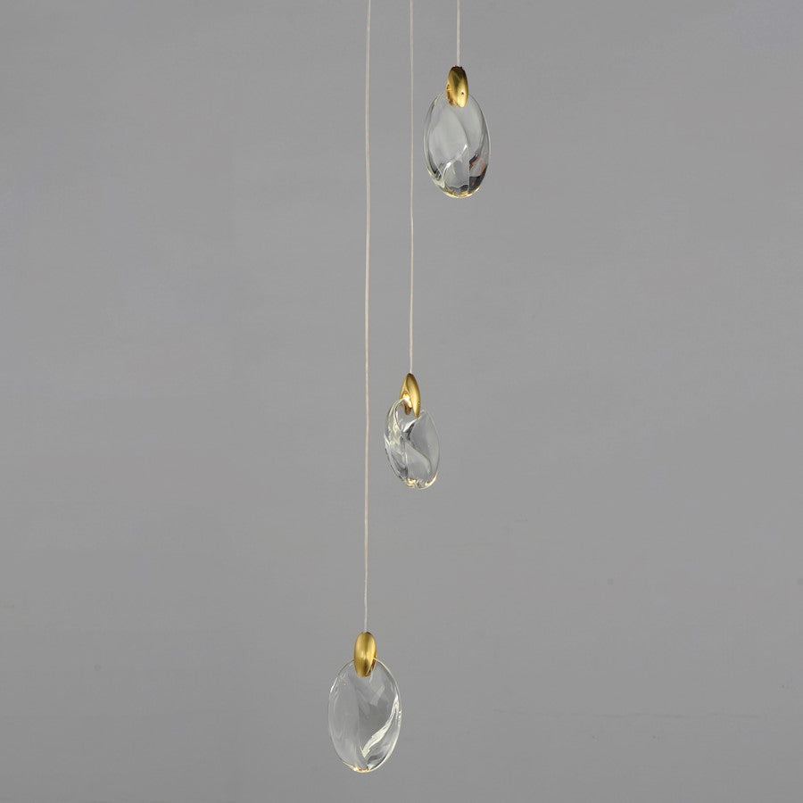 ET2 Lighting Pebble 3Lt LED Pendant, Black/Gold/Clear Crystal