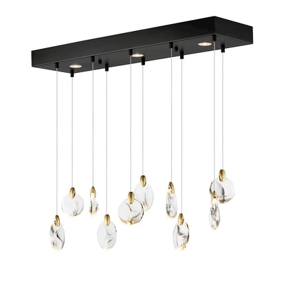 ET2 Lighting Pebble 10Lt LED Pendant, Black/Gold/Clear Crystal