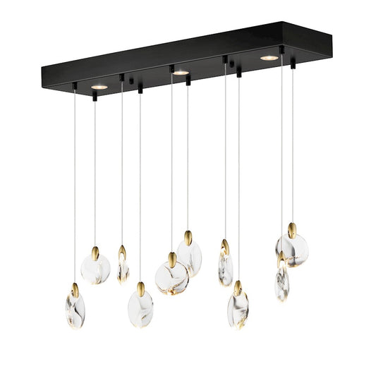 ET2 Lighting Pebble 10Lt LED Pendant, Black/Gold/Clear Crystal