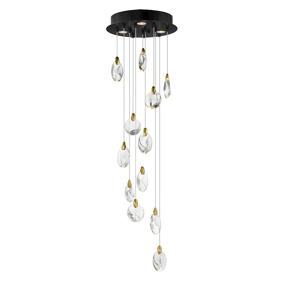 ET2 Lighting Pebble 12Lt LED Pendant, Black/Gold/Clear Crystal