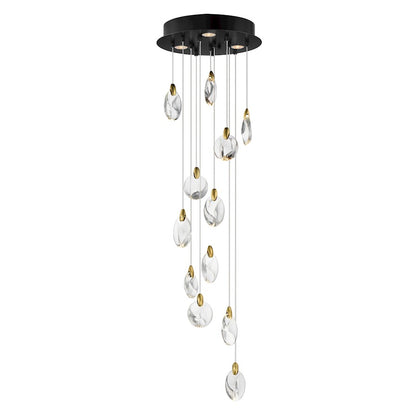 ET2 Lighting Pebble 12Lt LED Pendant, Black/Gold/Clear Crystal