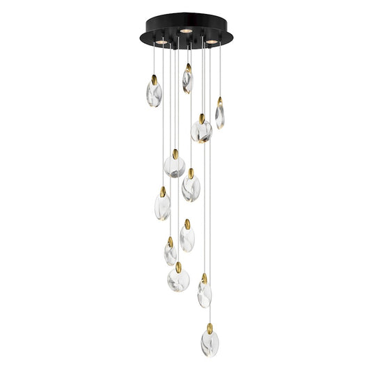 ET2 Lighting Pebble 12Lt LED Pendant, Black/Gold/Clear Crystal