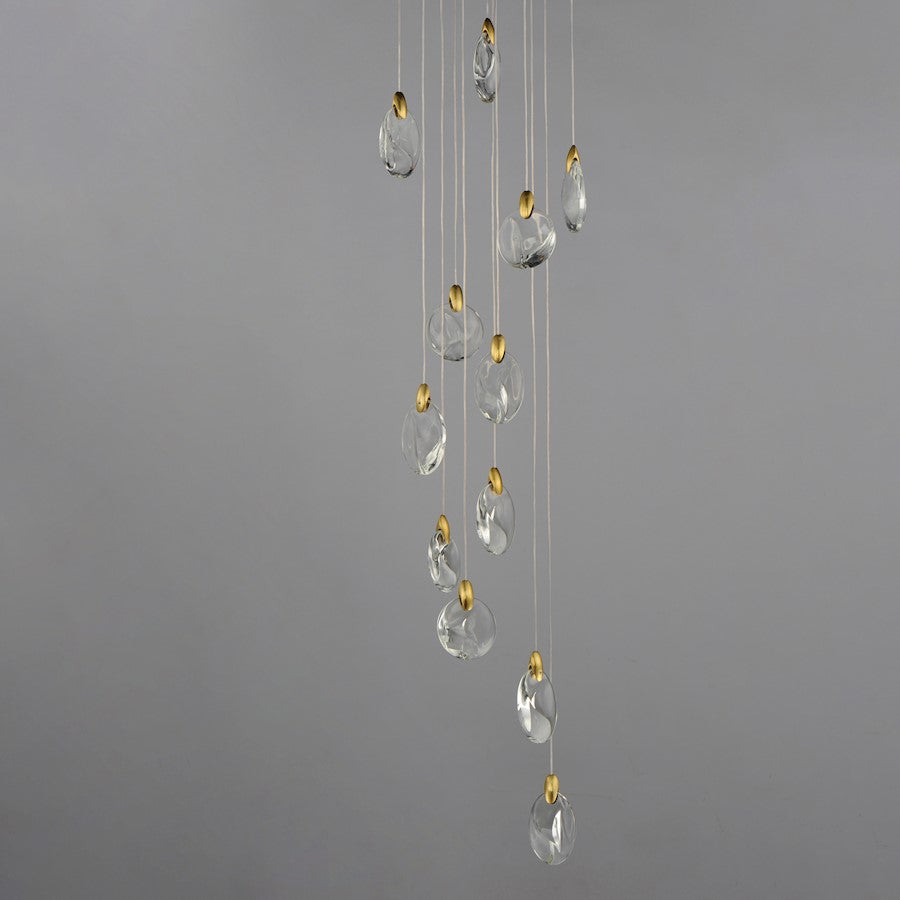 ET2 Lighting Pebble 12Lt LED Pendant, Black/Gold/Clear Crystal