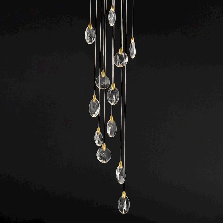 ET2 Lighting Pebble 12Lt LED Pendant, Black/Gold/Clear Crystal