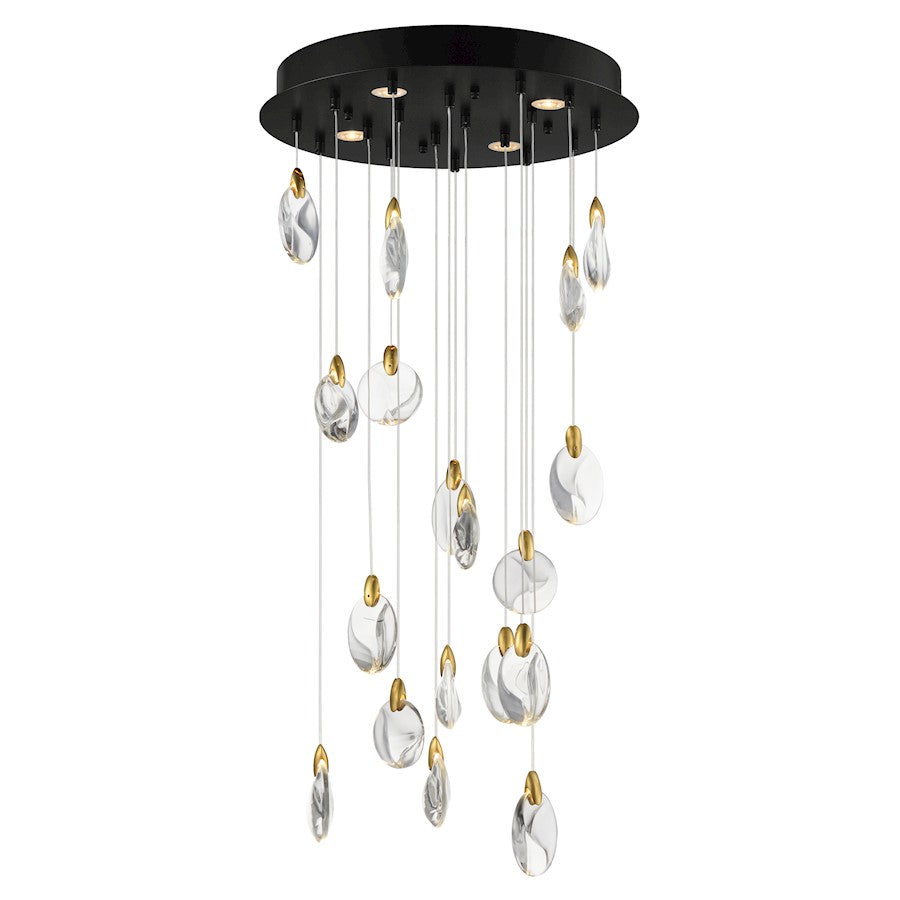 ET2 Lighting Pebble 18Lt LED Pendant, Black/Gold/Clear Crystal