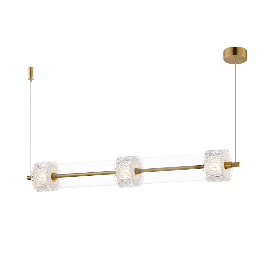 ET2 Lighting Elysian 3 Light LED Linear Pendant, Brass/Ripple