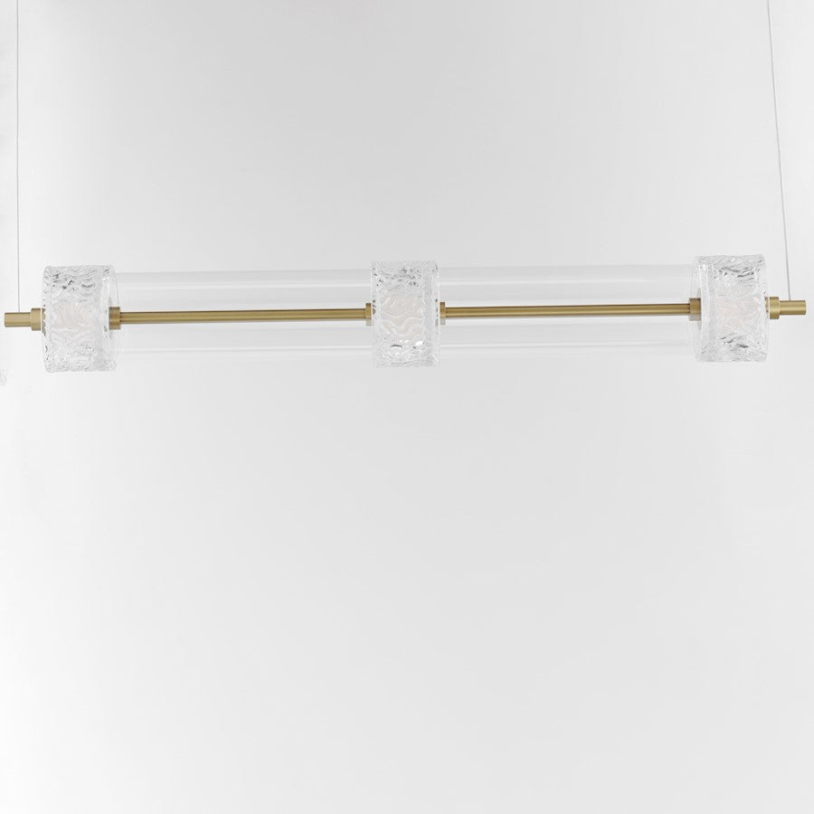 ET2 Lighting Elysian 3 Light LED Linear Pendant, Brass/Ripple