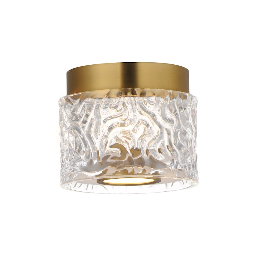 ET2 Lighting Elysian 1 Light LED Flush Mount, Brass/Ripple