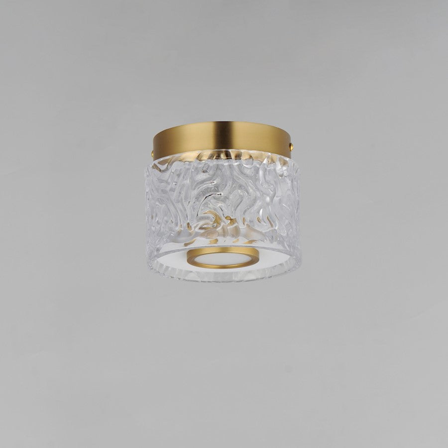 ET2 Lighting Elysian 1 Light LED Flush Mount, Brass/Ripple