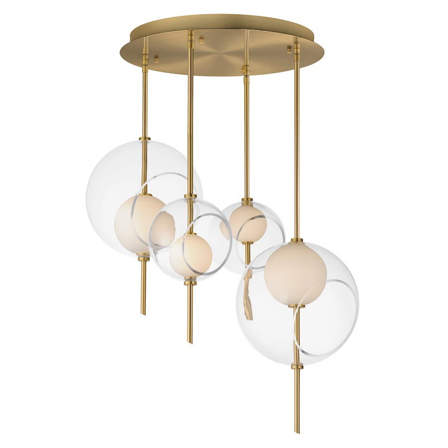 ET2 Lighting Martini 4 Light LED Pendant, Brass/Clear/White