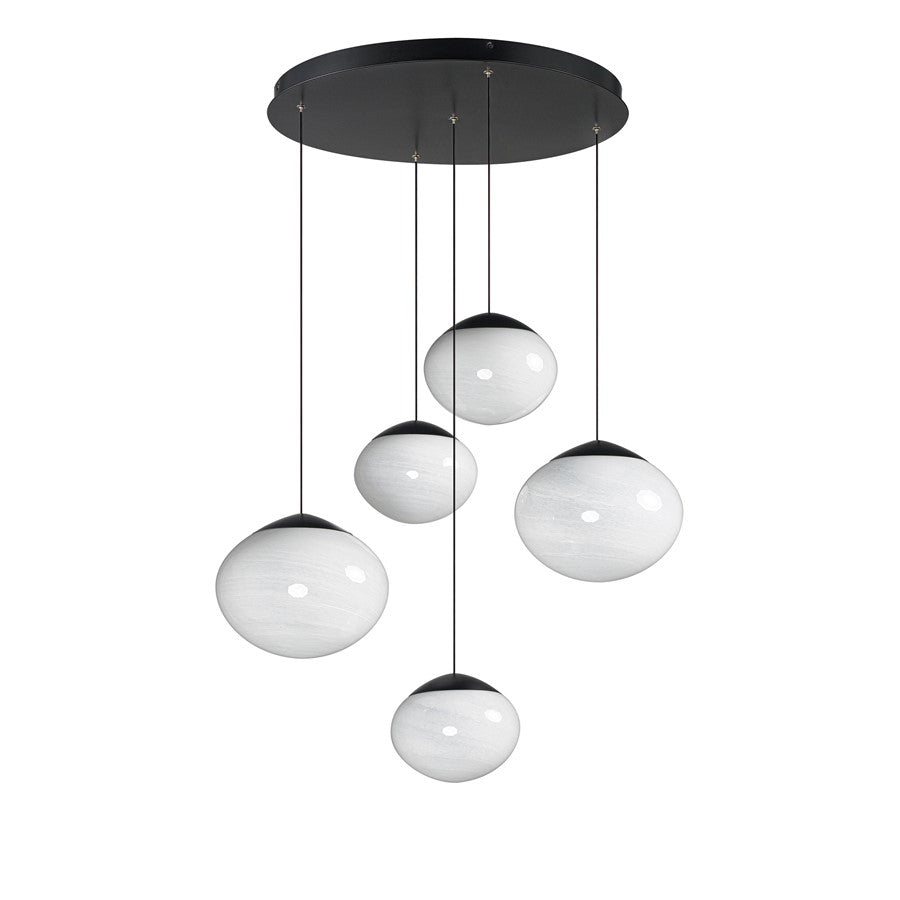 ET2 Lighting Nimbus 5-Light LED Pendant, Black/White Cirrus