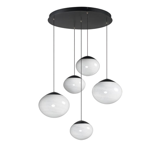 ET2 Lighting Nimbus 5-Light LED Pendant, Black/White Cirrus