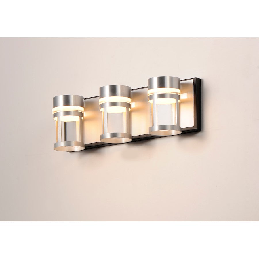 ET2 Lighting Accord LED 3-Light Bath Vanity in Black/Brushed Aluminum