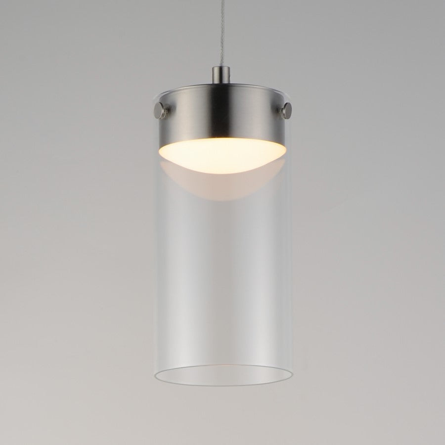 ET2 Lighting Highball 1 Light Mini Pendant, Satin Nickel/Clear
