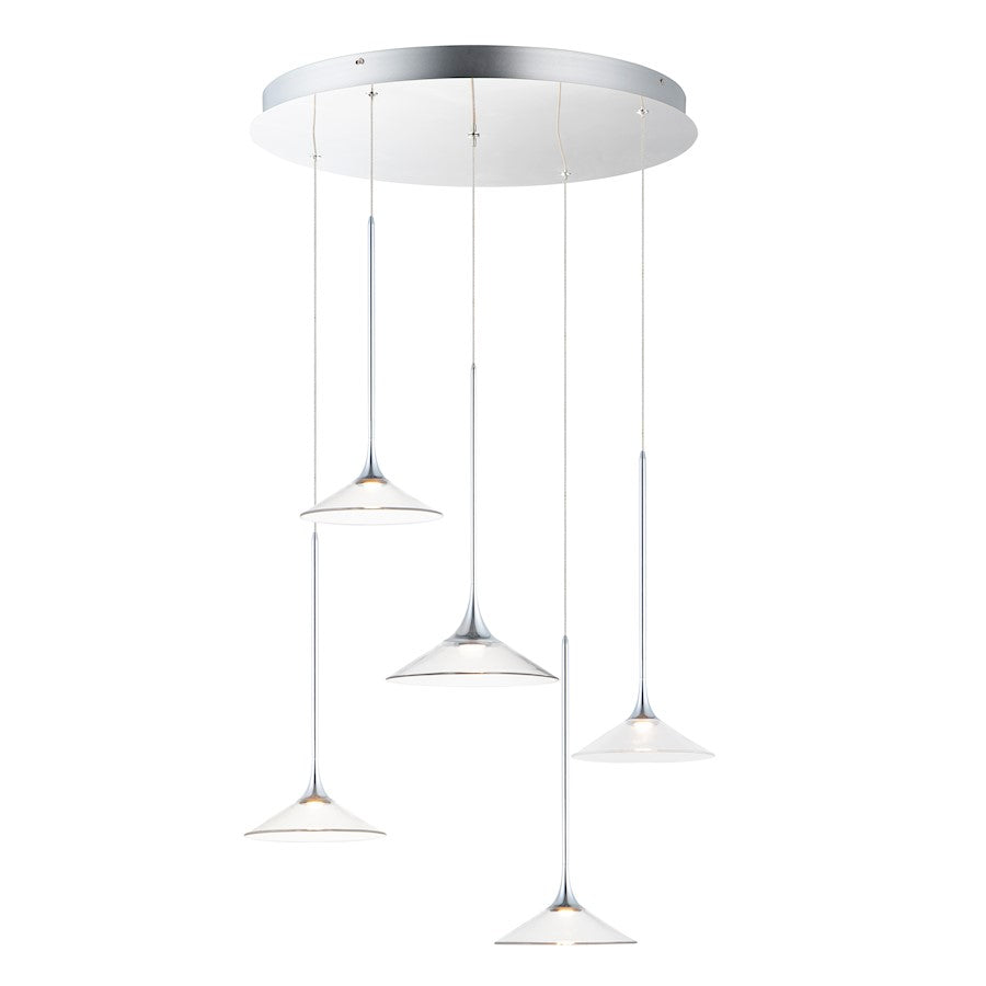 5 Light Pendant, Polished Chrome