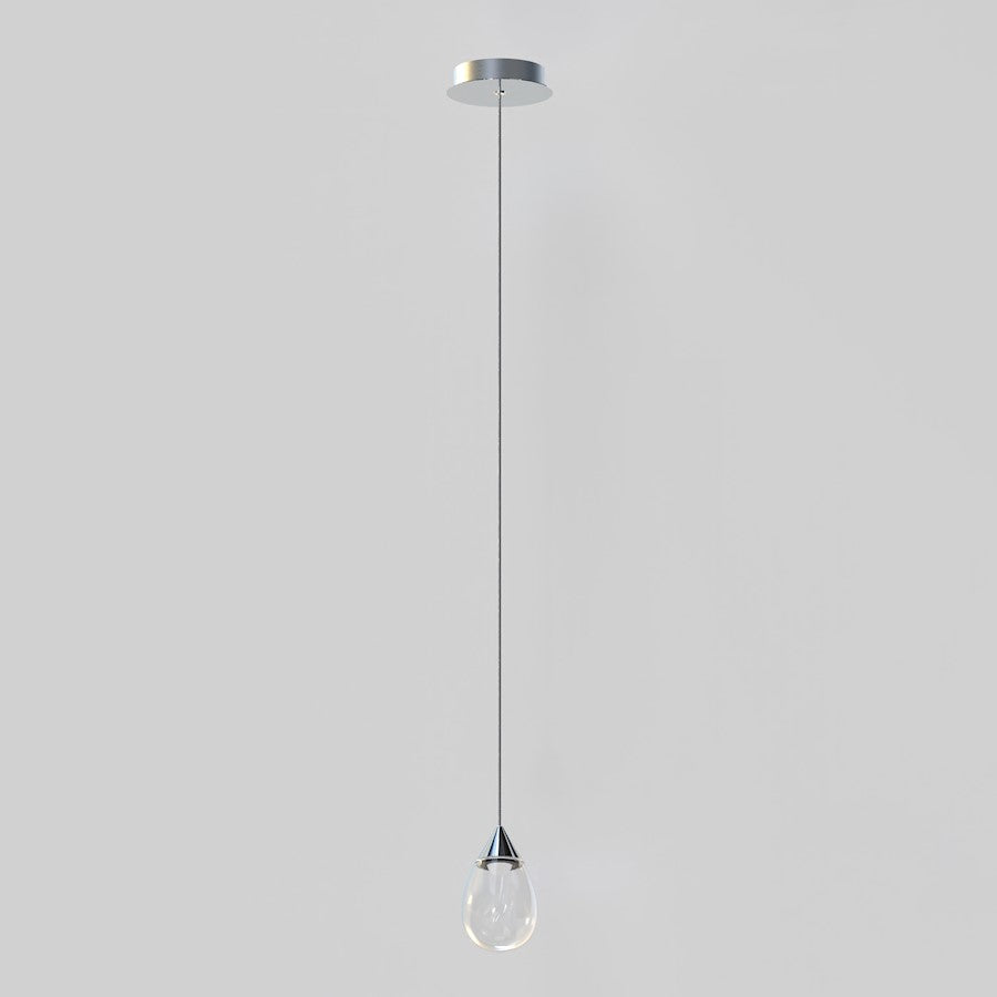 ET2 Lighting Dewdrop 1 Light LED Mini Pendant, Chrome/Clear