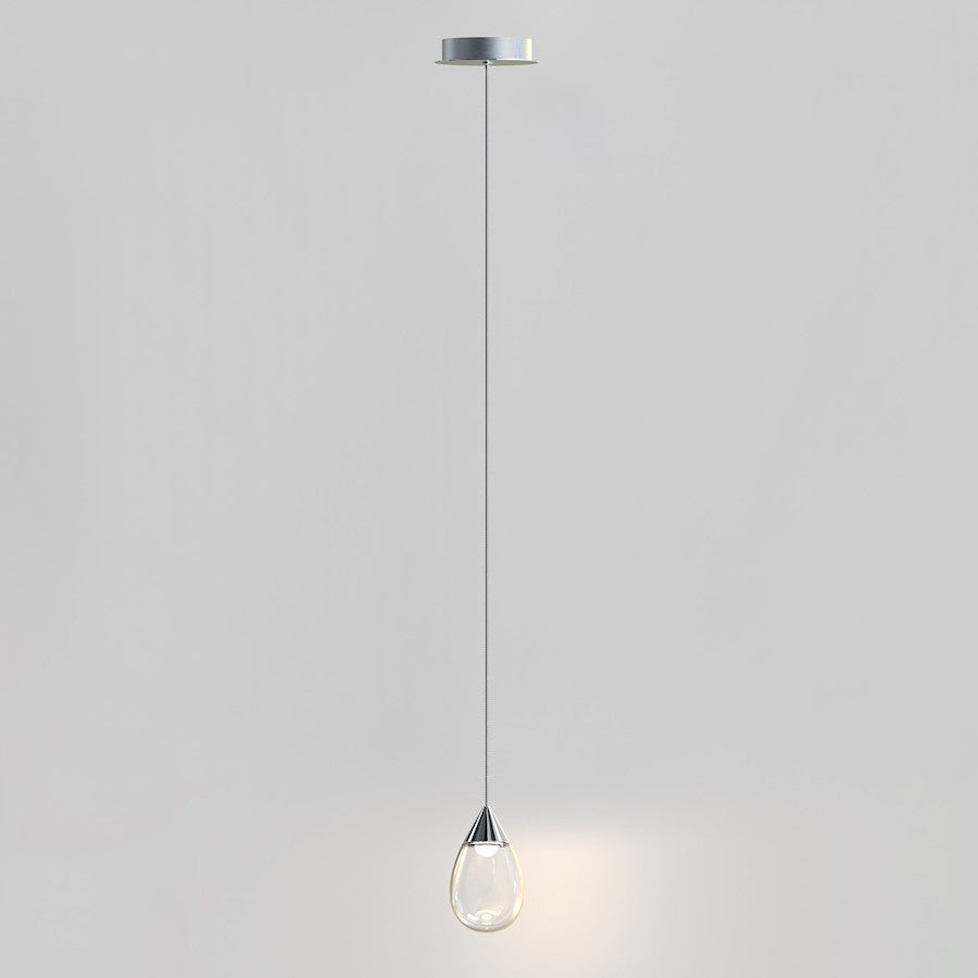 ET2 Lighting Dewdrop 1 Light LED Mini Pendant, Chrome/Clear