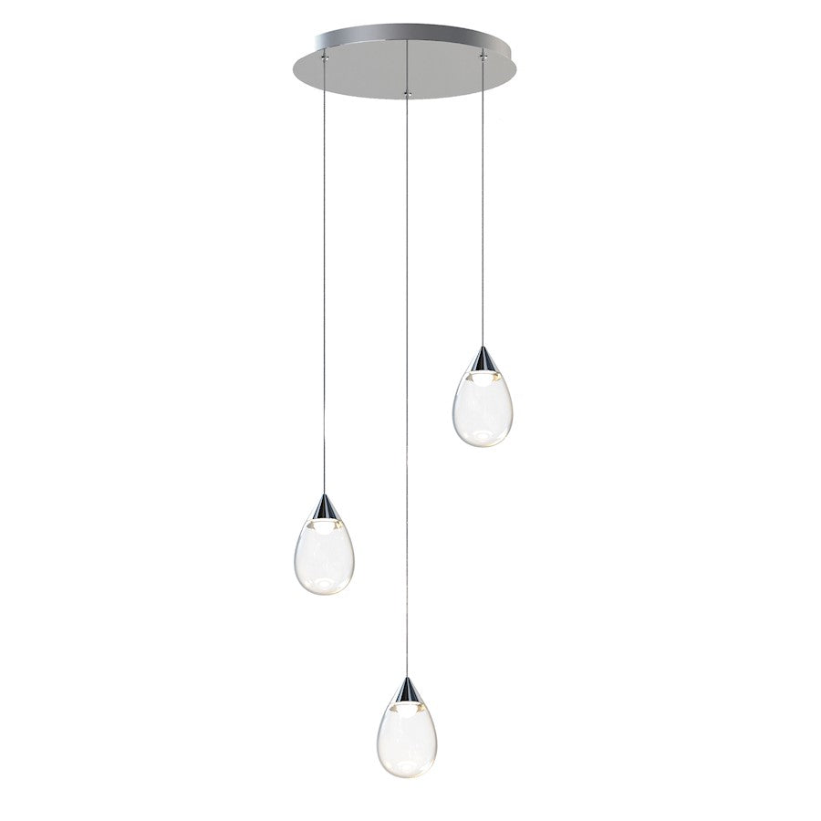 ET2 Lighting Dewdrop 3 Light LED Pendant, Chrome/Clear