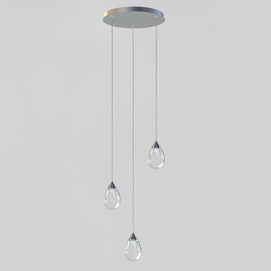 ET2 Lighting Dewdrop 3 Light LED Pendant, Chrome/Clear