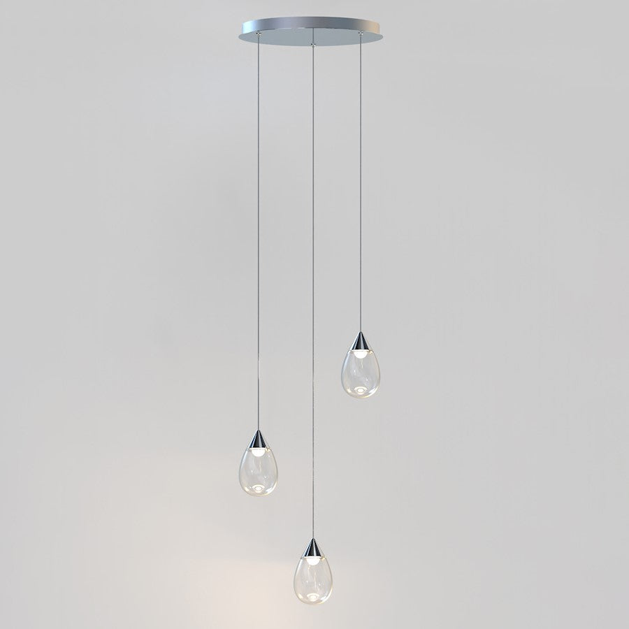 ET2 Lighting Dewdrop 3 Light LED Pendant, Chrome/Clear