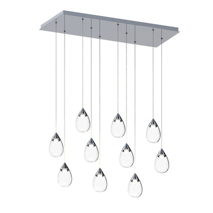 ET2 Lighting Dewdrop 10 Light LED Linear Pendant, Chrome/Clear