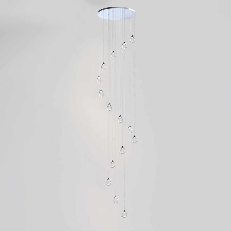 ET2 Lighting Dewdrop 15 Light LED Pendant, Chrome/Clear