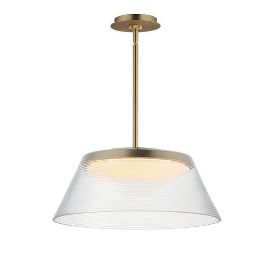 ET2 Lighting Jensen 1 Light 18" LED Pendant, Brass/Clear Ribbed
