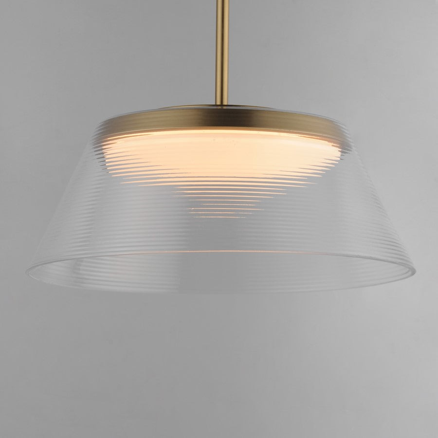 ET2 Lighting Jensen 1 Light 18" LED Pendant, Brass/Clear Ribbed