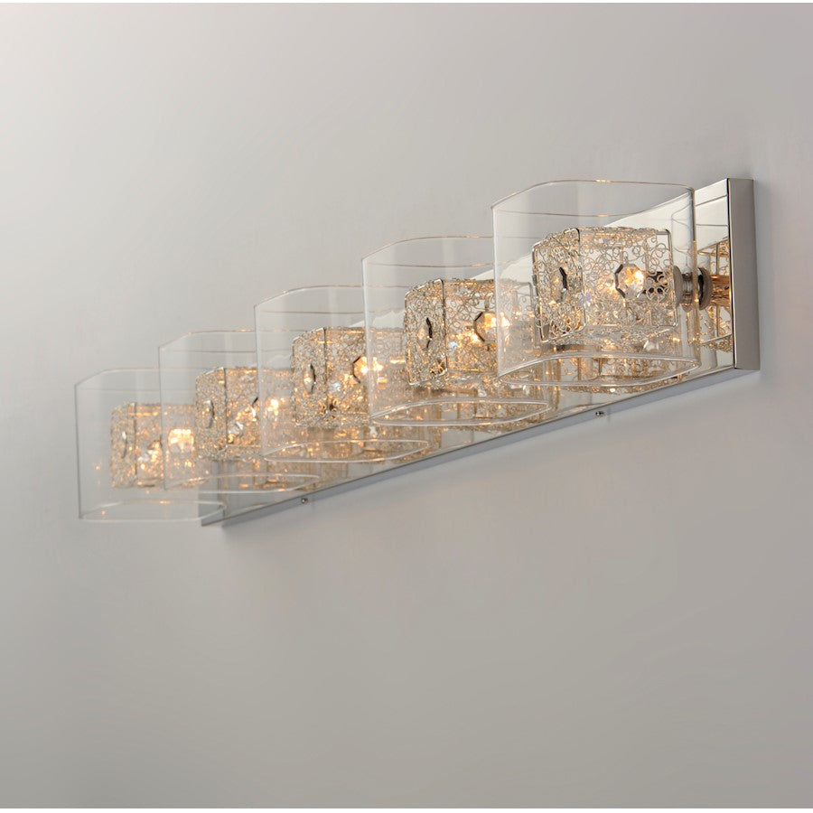 ET2 Gem 5-Light Bath Vanity With SV Shade, Polished Chrome
