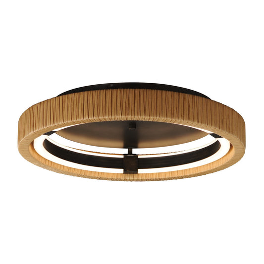 ET2 Kaia 20in 1-Light Semi-Flush Mount | Coastal Antique Bronze and Natural Rattan | Covered Patio & Lounge | 20 x 20 x 3.75 in | Model E22960-NAANB